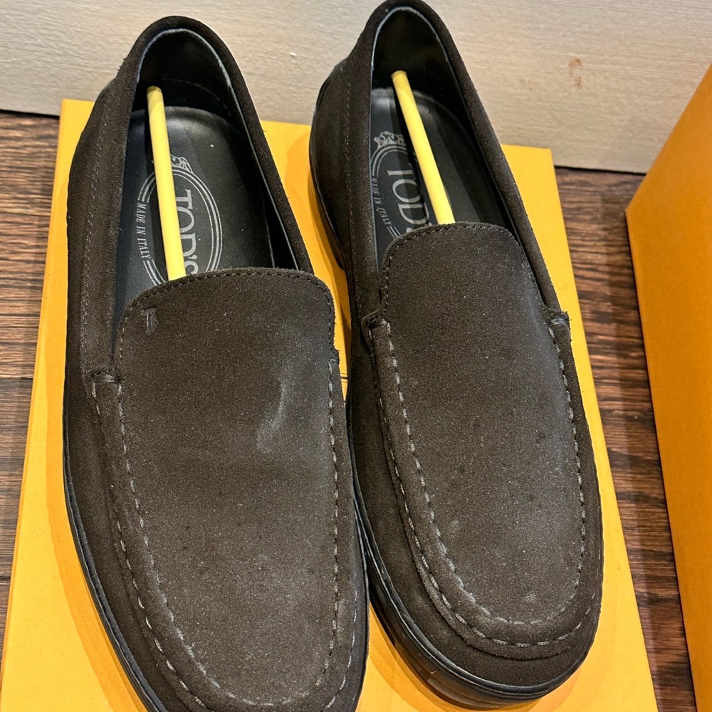 Tod's Dark Brown Suede Penny Loafers
